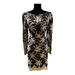 Antonio Melani Golden Soirée cocktail dress size 0 floral lace whimsygoth